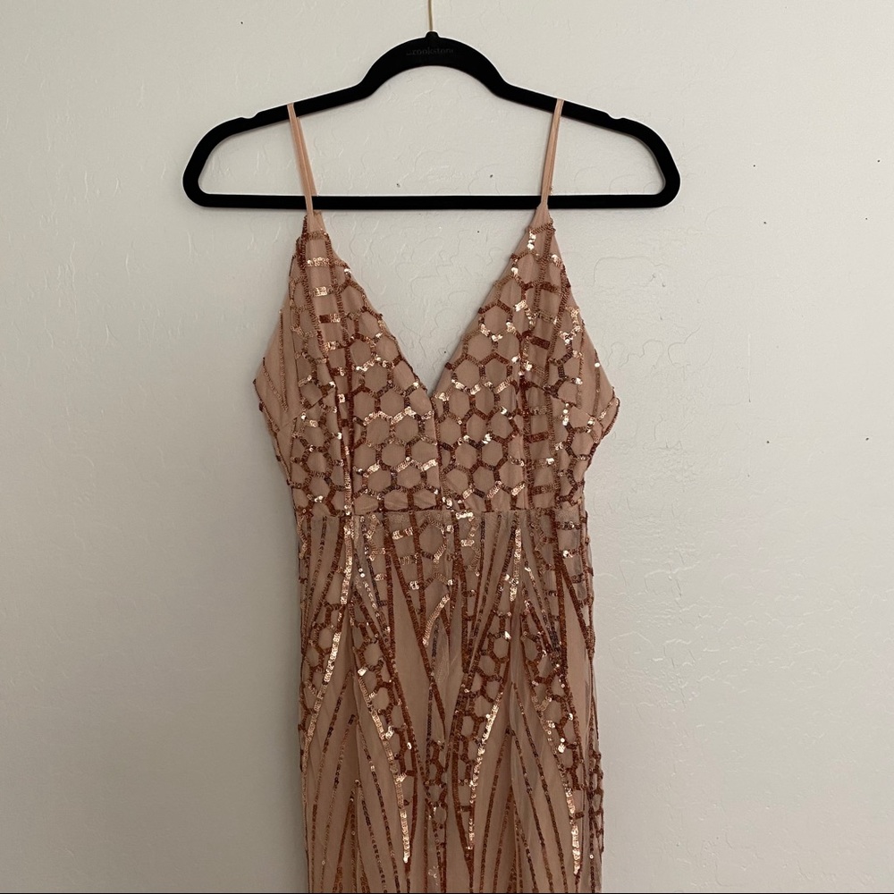 Long Nude/Pink Slit Dress